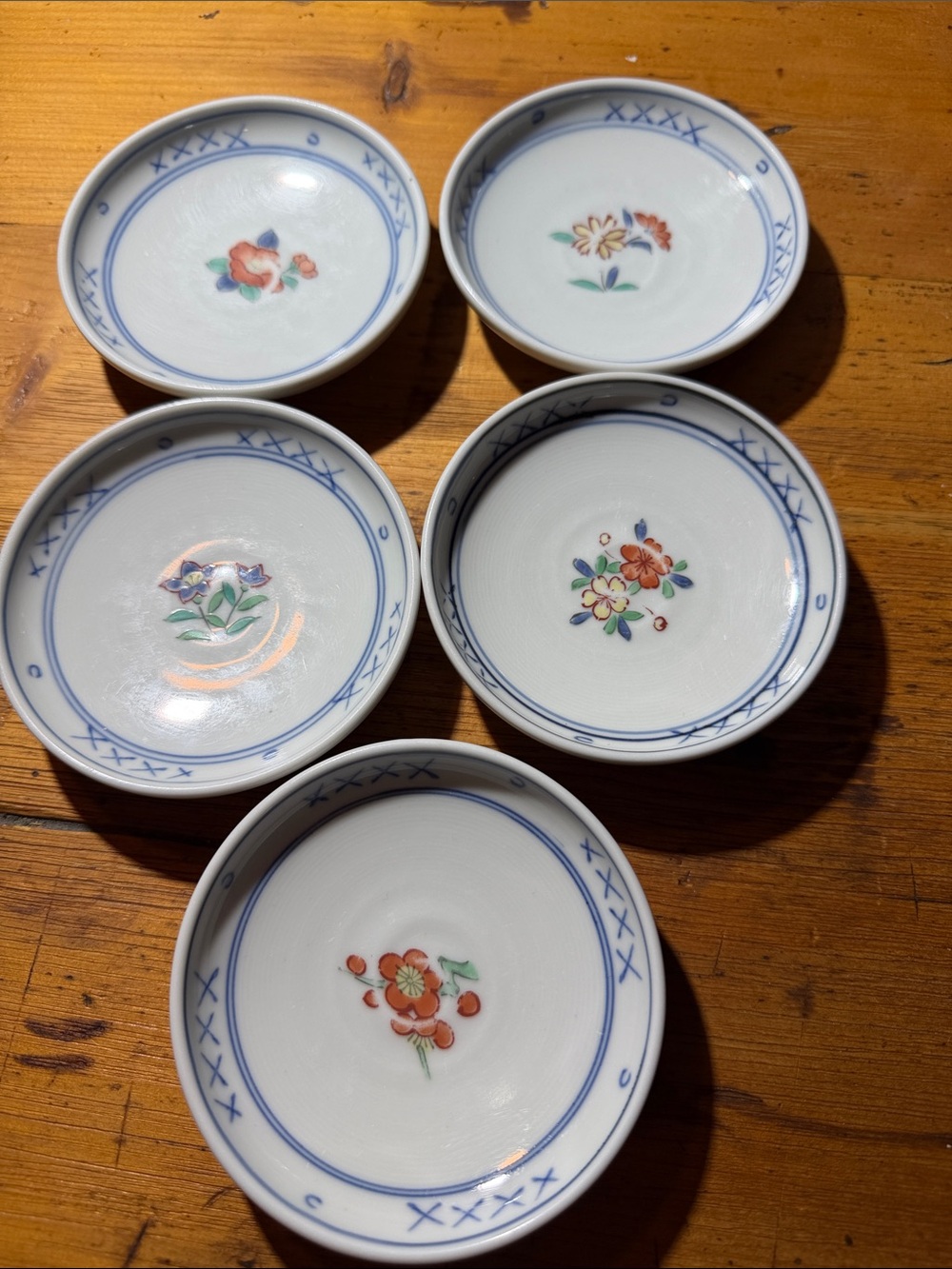 Vintage Butter Pats-Trim Floral White with Red/Orange Floral Accents